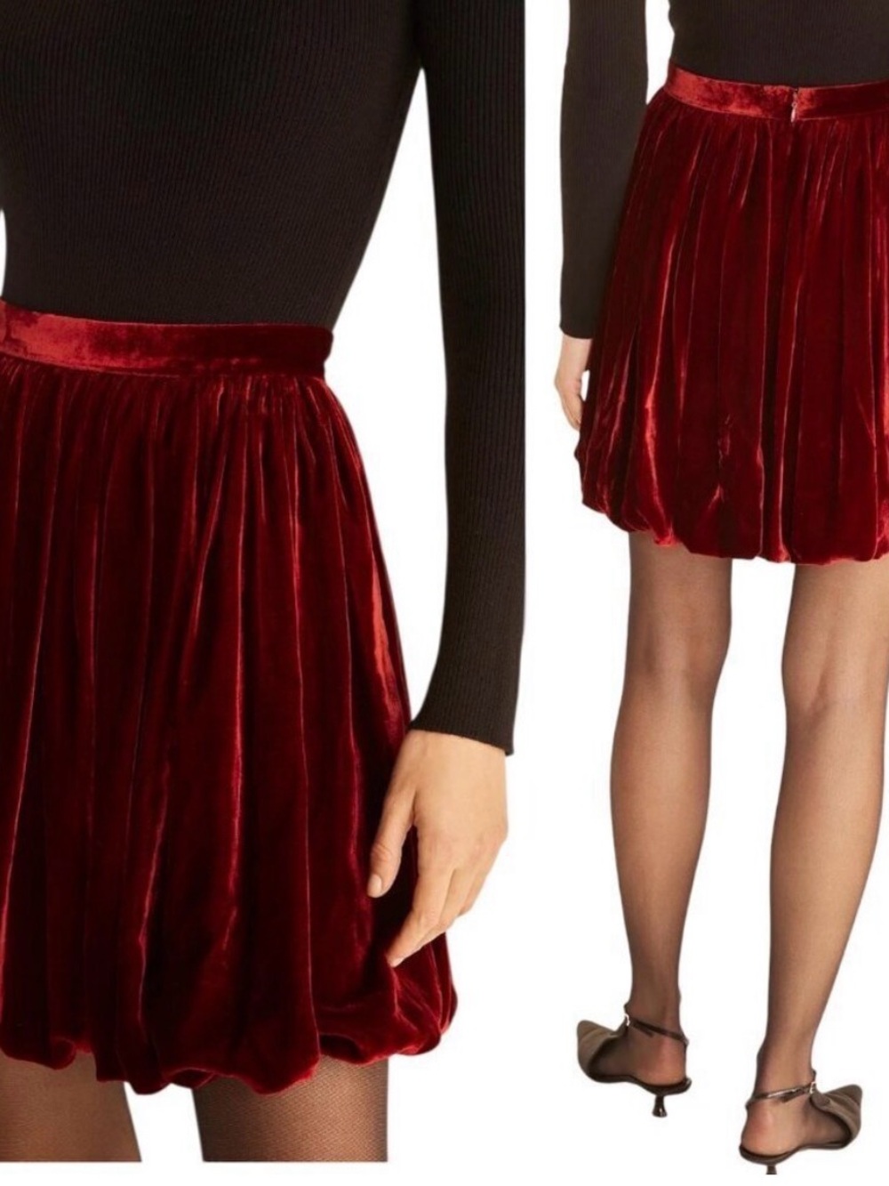 LN Rebecca Taylor Velvet Bubble Mini Skirt Cranberry/ Burgundy  Velveteen